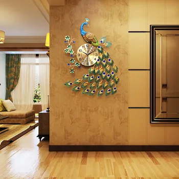 Pavão relógio de parede relógio de sala criativo de moda relógio simples atmosfera de parede gráficos família mudo relógio de quartzo ZM1106