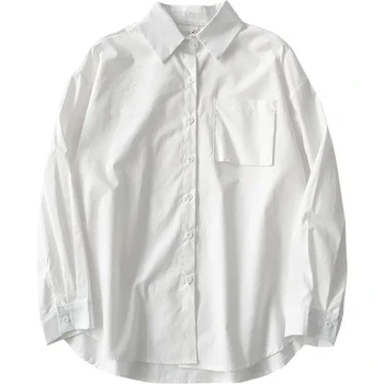  Branco Preto Camisas De 2022 Primavera, Outono De Manga Longa Solta Aluno Blusa Camisa Mulheres Casual De Grandes Dimensões Camisa Vintage Topo