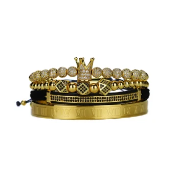 4pcs/Set de Luxo aço inoxidável esferas Royal King Coroa Homens Bracelete pulseira de CZ Bola Romano pulseiras & pulseiras para Homens Jóias
