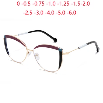 Roxo Quadro De Olho De Gato Míope, De Óculos Para Mulheres A Luz Azul De Bloqueio De Mola Dobradiça Prescrição De Óculos 0 -0.5 -0.75 Para -6.0