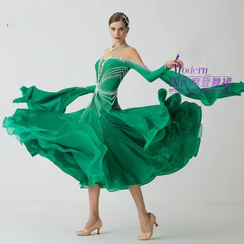 2022 Notícias verde salão de baile vestido de padrão de roupas para dança de salão dança de salão concurso de vestidos vermelhos Valsa-B-21146