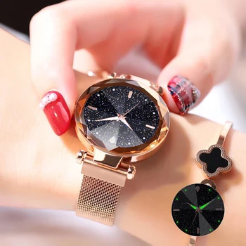 2019 Mulheres Novos Relógios De Luxo Moda Quartzo Relógio Magnético Fivela De Aço Inoxidável, Pulseira De Refração Da Superfície Mostrador Luminoso Do Relógio