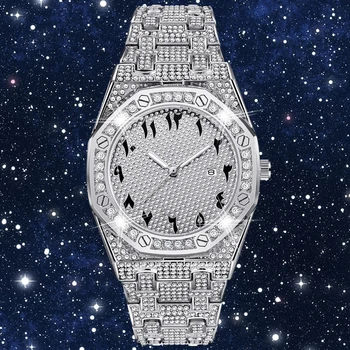 Hip Hop Homens do Relógio de Luxo Bling Diamante Gelado Homens Relógios de Moda Quartzo relógio de Pulso de Homem Algarismos arábicos, Montre Homme 2021
