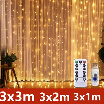 LED Garland Cortina de Luzes de 8 Modos USB Controle Remoto Luzes de Fadas Cadeia de Casamento, Decoração de Natal para Casa Quarto Ano Novo Lâmpada