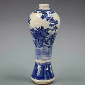 Chinês archaize o Velho Vaso de Porcelana Azul e a Branca da Porcelana do Padrão de Mei Garrafa Vaso Coleção de Enfeites para Decoração da Mesa