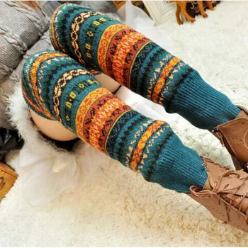 2021 De Inverno, Sobre O Joelho Longo De Malha Capa De Crochê Mulheres Polainas Legging Quente Listrado De Natal Pierna Mujer Coxa Perneiras De Lã