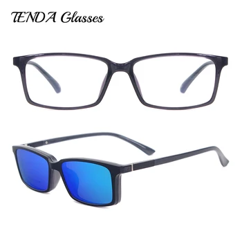 TendaGlasses Leve, Flexível, Retangular TR90 Homens Mulheres Prescrição de Óculos com Armação Polarizada Clipe Em Óculos de sol