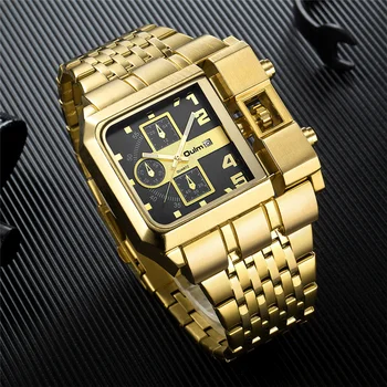 Oulm Nova Ouro de Aço Cheia de Marca de Luxo Homem de relógio de Pulso Automático Data de Moda Masculina de Quartzo Relógio de Design Único Esporte dos Homens Relógios