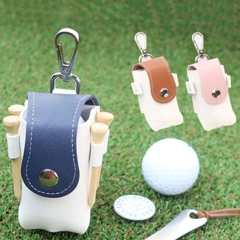 Mini Bola de Golfe Saco de Armazenamento de PU de Couro Cintura, Bolsinha Recipiente Segurar 2 Bolas de Couro Bola de Golf Tees Titular Cinto Clip