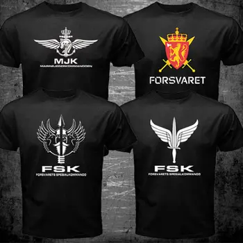 Noruega FSK Forças Especiais Forsvarets Spesialkommando da Marinha, do Exército T-shirt Mens 100% Algodão Manga Curta T-Shirt Preta