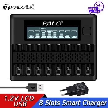 PALO 8 Slots de LCD Inteligente Carregador de Bateria Para 1,2 V AA AAA NI-MH, NI-CD Rechargerable Bateria 2A 3A Rápido Carregamento USB do Carregador