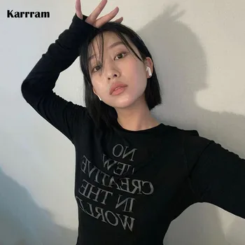 Karrram Jennie Mesmo Tops coreano Moda Letra Imprimir T-shirt Kpop Roupas de grife Grunge Crop Tops Y2k Vintage Streetwear Chique