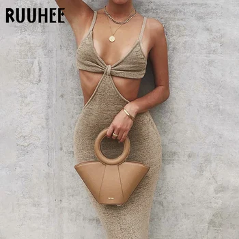 RUUHEE Cover-Ups Mulheres 2022 Halter trajes de Banho Sexy Cobrir Maiô Biquíni com Nervuras de moda praia de Verão, roupas de Praia Vestido de Praia