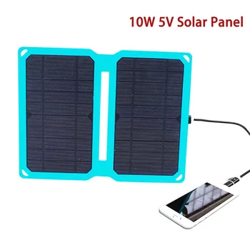 10W Dobrável, Painel Solar Kit USB 5V Solar Painel de Alimentação de Banco de Células Impermeável de Bateria Solar para Acampar ao ar livre, Caminhadas Carregador