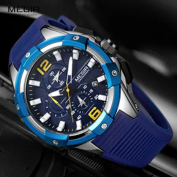 MEGIR de Esportes Militares Relógios de Homens De 2020 Moda de Luxo Cronógrafo Relógio de Quartzo Azul Pulseira de Silicone relógio de Pulso de Homem часы мужские
