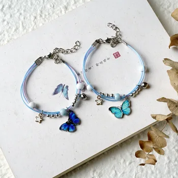 Moda simples e popular borboleta azul pulseira do sexo feminino vento frio casal selvagem pulseira