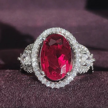 Cor prata Designer de Luxo Pedra Vermelha Anel de Noivado para as Mulheres de Casamento do Dedo Partido Dom Atacado Jóias R4984