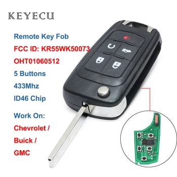 Keyecu 5 Botões Flip Remoto Chave do Carro Fob 433Mhz ID46 Chip para Chevrolet Malibu, da Impala, Cruze FCC ID: KR55WK50073, OHT01060512