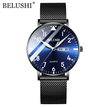BELUSHI Homens Relógios Impermeável Ultra-fina Malha de Aço Quartzo Relógio Homens de Negócios Relógio Data de Calendário, Relógio de Pulso Relógio Masculino