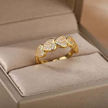 Cubic Zirconia Coração de Anéis para as Mulheres Ajustável Aberto de Aço Inoxidável da Cor do Ouro do Anel 2022Trend Casal de noivos Jóias anillos