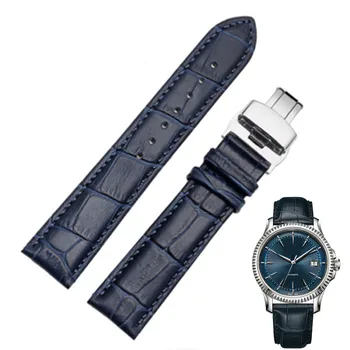Moda couro genuíno homens pulseira de crocodilo textura pulseira bracelete relógio de Pulso banda 14mm 16mm 18mm 20mm 22mm azul escuro