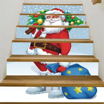 Santa Boneco de neve, Árvore de Natal Escadas Adesivo Para a Home do Corredor de Decoração de Festa da Escada Decalque Auto-adesivo PVC DIY Escada Mural