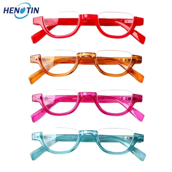 Henotin Moda Portátil Meia-armação de Óculos de grau para Homens e Mulheres Mola Dobradiça HD Confortável Leitor de Dioptria 0-600