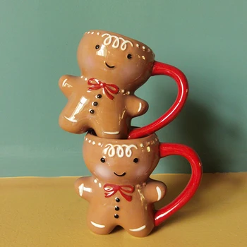 Homem de gengibre Caneca de Natal de Cerâmica, Canecas de Chá 3D Gingerbread Man Cerâmica Xícara de Leite e Café de Água de Copo Caneca de Casais Presentes de Natal