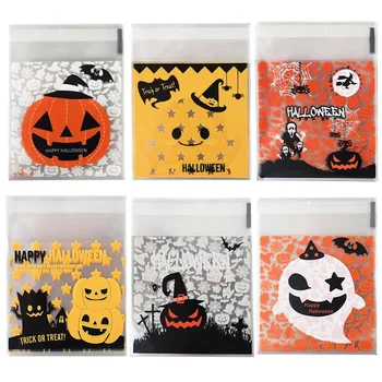50pcs Halloween Candy Bag duplo Horror de Abóbora Bruxa Fantasma de Plástico Transparente Cookie Sacos Para a Festa de Halloween Dom de Decoração de Suprimentos