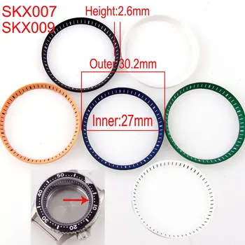 Caso relógio de Peças Capítulo Anel de Ajuste para SKX009 SKX007 Modelo NH35/NH36 Relógio masculino Azul/Verde/Preto/Branco 30,2 mm*27 mm*2,6 mm