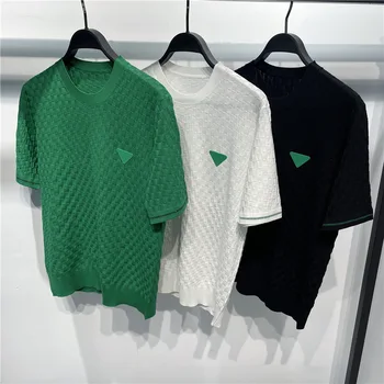 Homens de Moda de Qualidade de alto Luxo 2022 Novo Waffle Verde T-shirts Homens Slim O-pescoço Verão coreano camisetas de Manga Curta