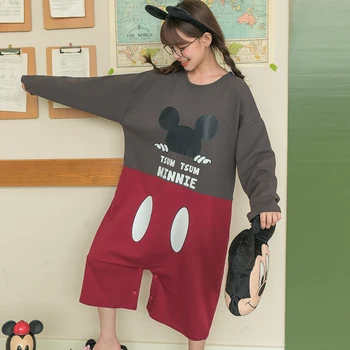 Disney Mickey Mouse Kawaii Mulheres Body de Manga comprida Body Botão de Algodão Pijama Mulheres Pijamas Onsies Pijama para Mulher