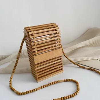 Moda De Bambu Tecido Caixa De Mulheres Sacos De Ombro, Ocos De Vime Beading Saco Crossbody De Vime, Verão, Praia Pequena De Telefone Bolsa De Bali 2021
