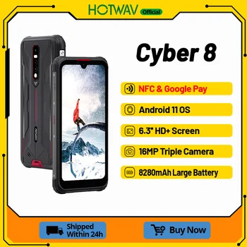HOTWAV CYBER 8 4GB de 64GB Impermeável 8280mAh Versão Global Celular 16MP Câmera de 6.3 Polegadas NFC Android 11 SmartPhone Robusto