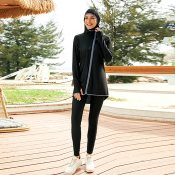 2022 Nova Moda Muçulmana Sportswear Preto Cobertura Completa Modesto Sportswear 2pcs Islâmica Active Wear Para as Mulheres