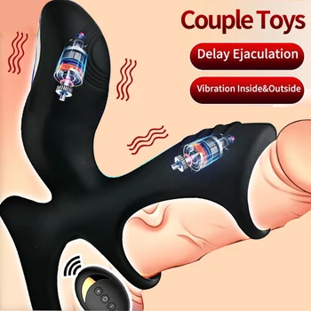 Anel peniano vibratório 10 Modos de Controle Remoto Casal Vibrador Produtos para Adultos Estimulação do Clitóris Brinquedos Sexuais para os Homens G-spot Massagem