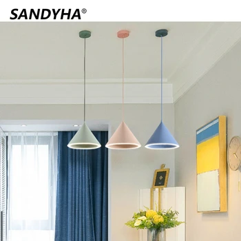 SANDYHA Simplicidade de Macaron Led luminária Novo Design de Ferro Acylic Decorar Hanging Lamp Casa de Jantar Quarto de Cabeceira Lustre