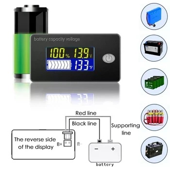 Bateria acidificada ao chumbo do Indicador de Capacidade com Display LCD Bateria do Monitor para 12/24/36/48/60/72V Voltímetro Medidor de Temperatura de GK99