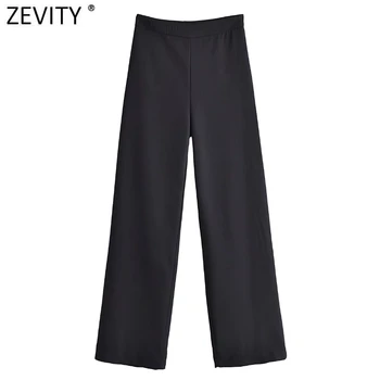 Zevity Mulheres Novas A Moda Cintura Alta Preto Grande Perna De Calça Feminina Zíper Lateral Voar Casual Slim Calças Compridas Pantalones Mujer P1272