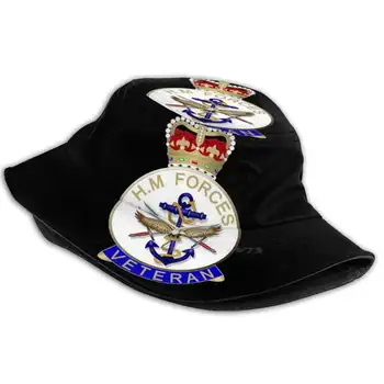 Hm Forças Veterano Emblema Britânico Veterano Em Preto-Moda Unissex Mulheres Homens Respirável Balde De Chapéus Hm Forças Do Exército, Da Marinha Raf