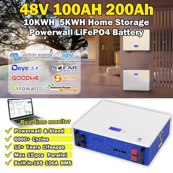 48V 100Ah 200Ah Powerwall LiFePO4 Bateria 51.2 V 5KWh 10KWh Construído-em 16 DE 100A BMS RS485 PODE 10 Anos de Vida útil
