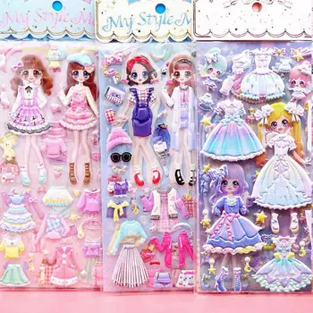 4PCS de Beleza da Princesa 3D Puffy Adesivos Dress Up Adesivo para a Menina do Presente do Natal do Brinquedo Scrapbooking Caderno de Decoração DIY