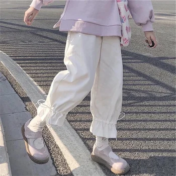 Japonesas Kawaii Mulheres Soft Feminino Calças Largas De Cor Sólida Básico Casual, Perto De Arco De Perna Larga Calça Feminina Bonito Loli Aluno Calças