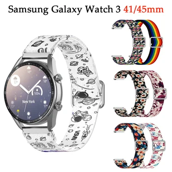 20mm Flor Correia da Impressão Para Samsung Galaxy Watch 3 41 Bracelete Pulseira de 22mm Para o Galaxy Watch 46mm Engrenagem S3 Amazfit Bip GTS