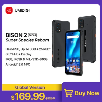 [Em Stock] UMIDIGI Bison 2 Robusto Phone, Android 12 Smartphone, 128GB de 256GB Helio P90, 48MP Câmara, 6.5