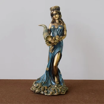 De Olhos Vendados Fortuna Estátua Grega Antiga Deusa Romana Da Sorte Vintage Azul Sorte Escultura Sorte De Decorações Para O Lar