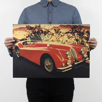 Vermelho vintage carro clássico estendido carro conversível retro nostálgico de papel kraft cartaz café-bar pintura de decoração adesivos de parede