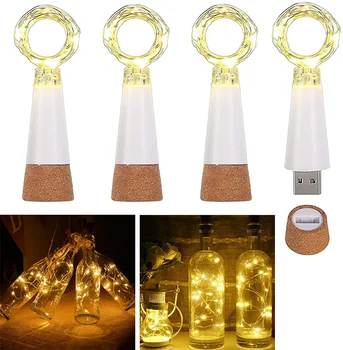 Recarregável USB Garrafa de Vinho Luzes Impermeável 2M 20 LED de Cortiça Forma de Seqüência de Luzes para Férias, Casamento, Festa de Natal, Guirlanda