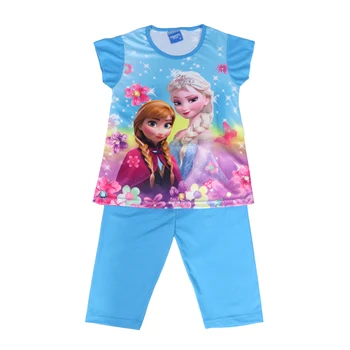 Disney Menina Conjuntos de Congelados 2 Elsa Anna 2021 Verão New Kids Roupas para Crianças, Roupas de Manga Curta+Calça de Pijama do Terno 3-8Y