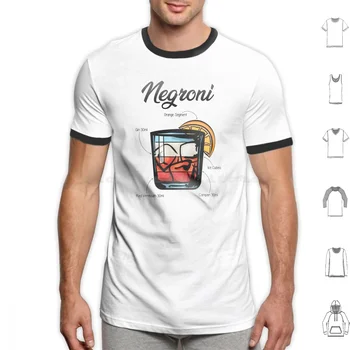 Negroni Cocktail Receita Camiseta Tamanho Grande, 100% Algodão Cocktail Cubos De Gelo Laranja Segmento De Gim Doce Vermute Campari Lowball De Vidro